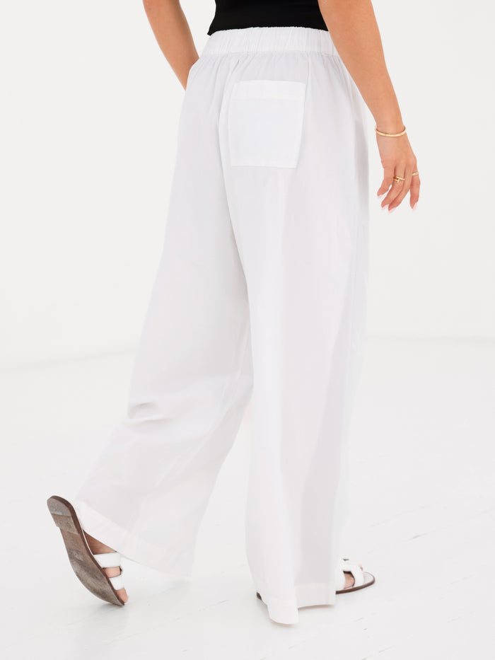 Kaia Wide Leg Poplin Trousers - White