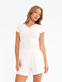 Avery Pointelle Top - Cherry Print