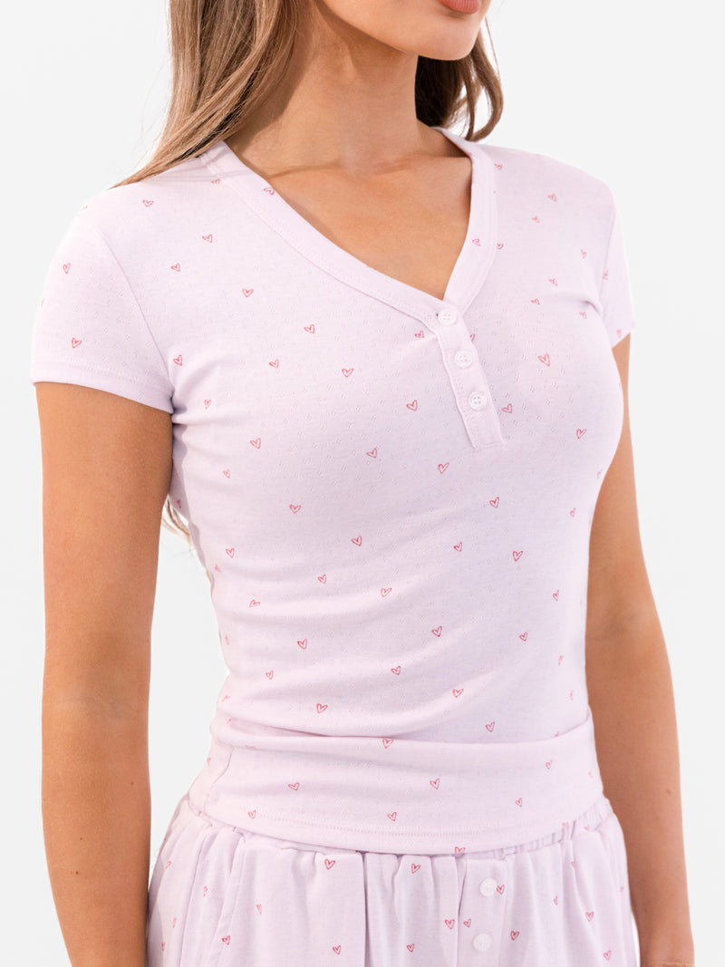 Avery Pointelle Top - Heart Print