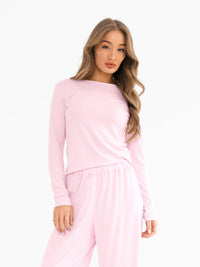Rosie Pointelle Long Sleeve Top - Pale Pink