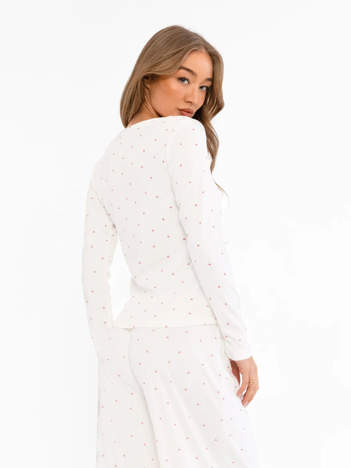 Avery Pointelle Long Sleeve Top - Cherry Print