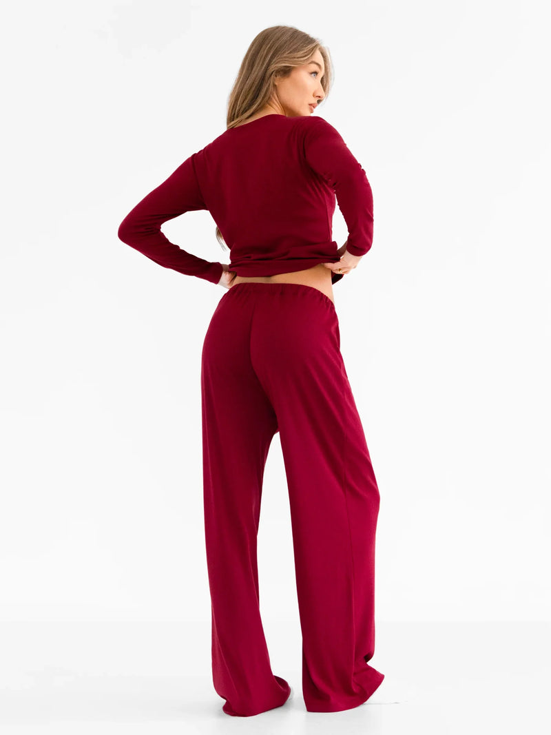 Rosie Pointelle Trousers - Soft Burgundy