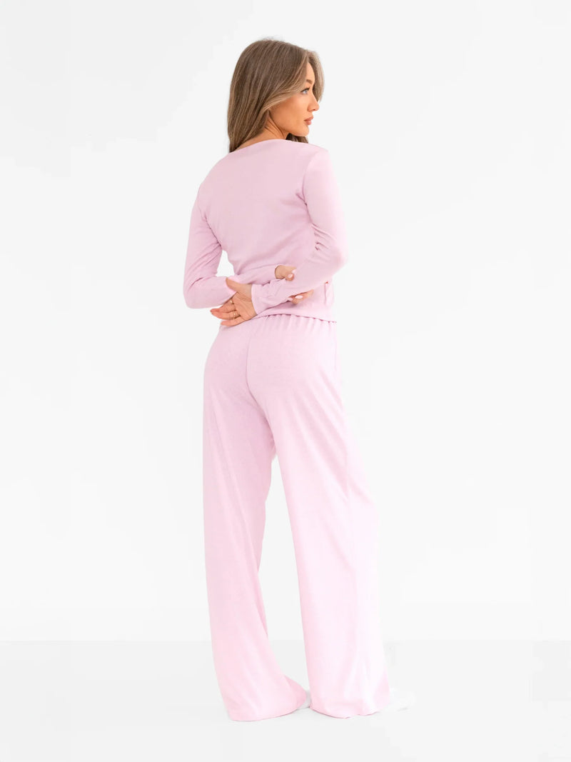 Rosie Pointelle Trousers - Pale Pink