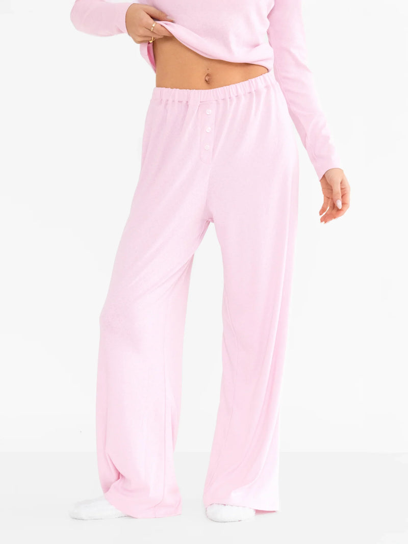 Rosie Pointelle Trousers - Pale Pink