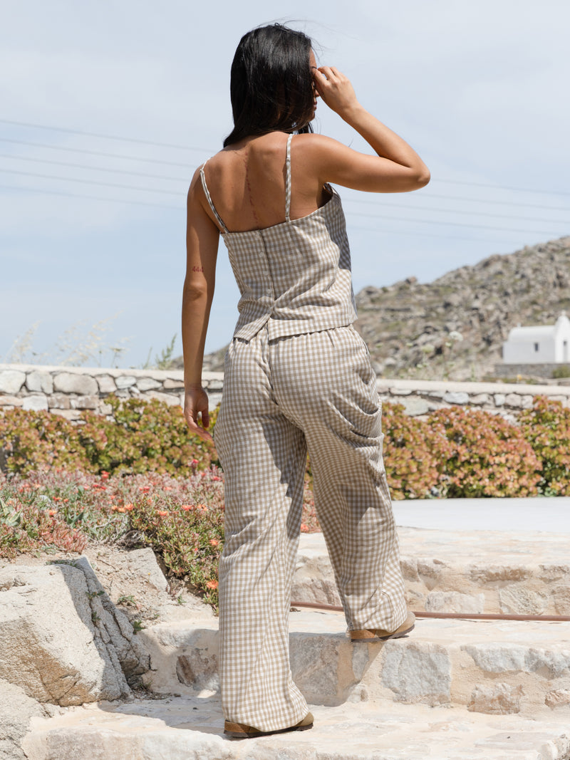 Lottie Gingham Trousers - Tan
