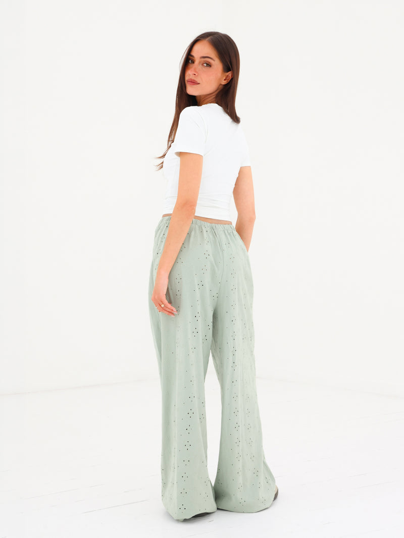 Amina Wide Leg Trousers - Sage