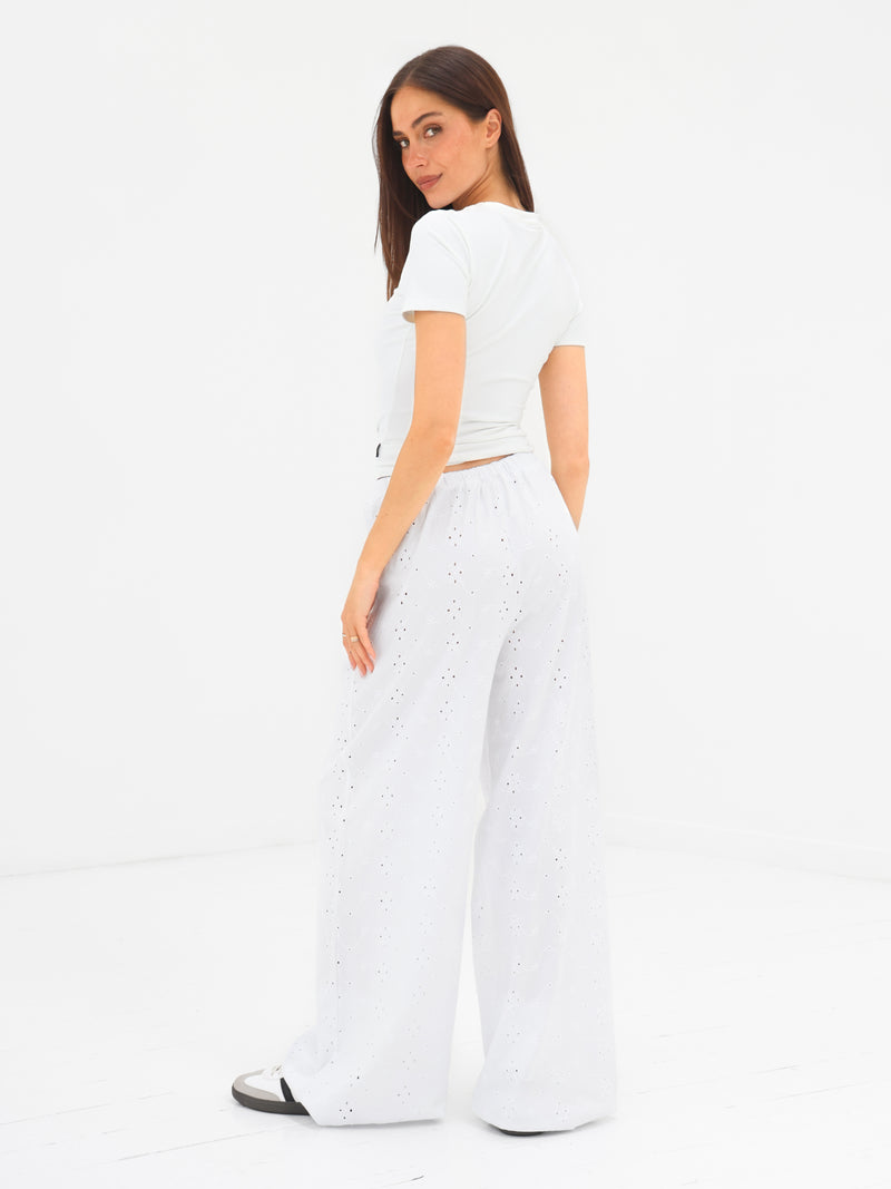 Amina Wide Leg Trousers - White