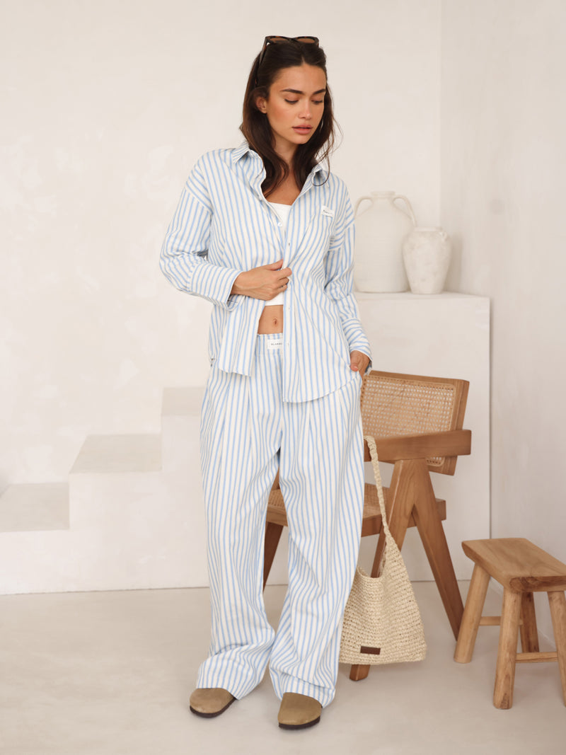 Lou Stripe Trousers - Mid Blue