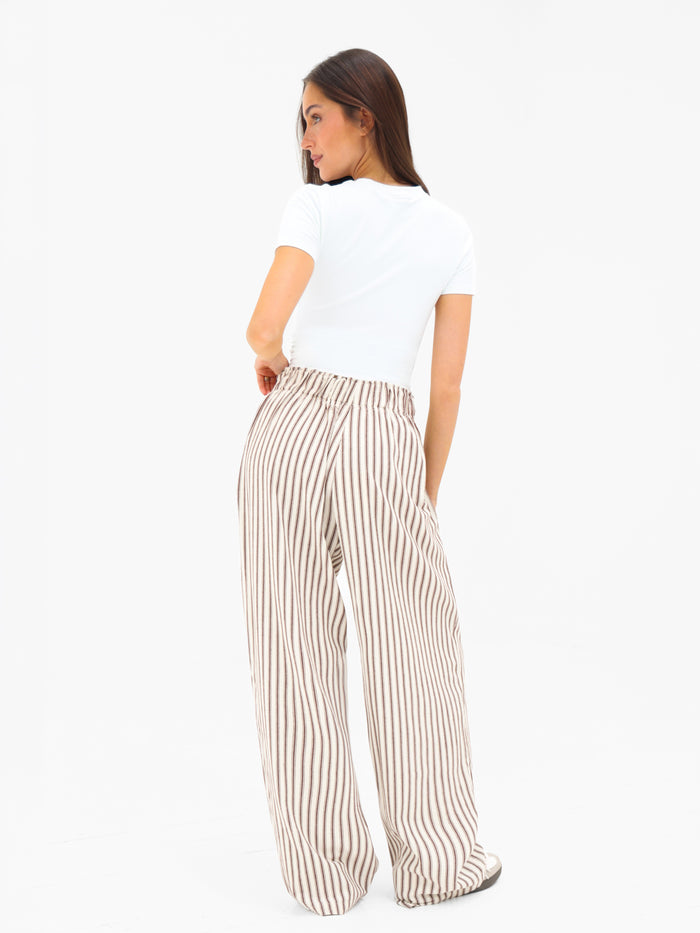 Lou Stripe Trousers - Chestnut Brown