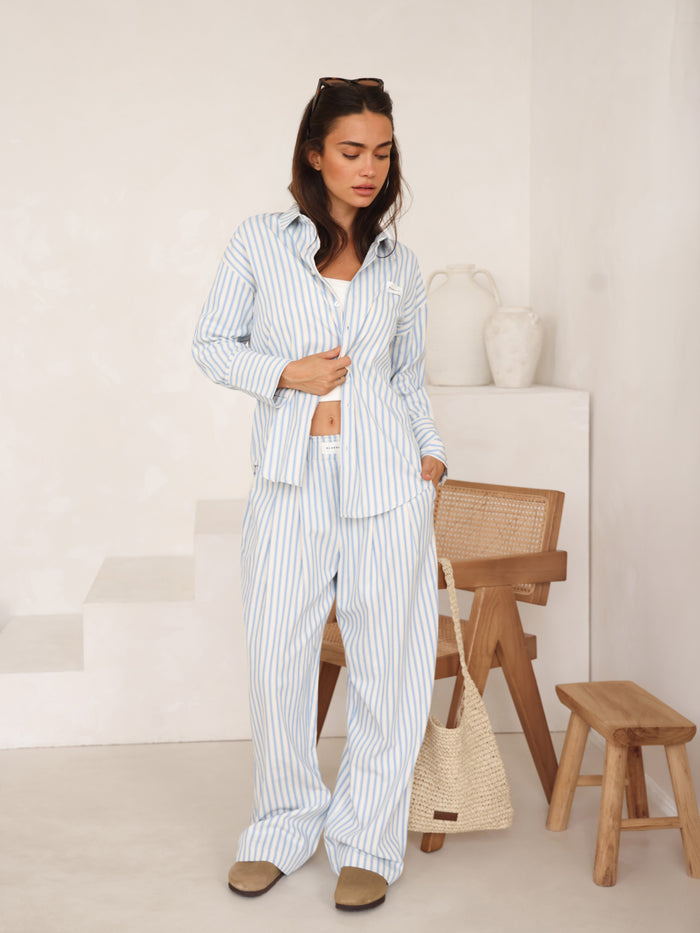 Lou Oversized Stripe Shirt - Mid Blue
