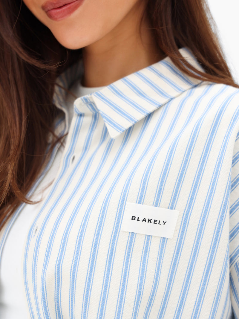 Lou Oversized Stripe Shirt - Mid Blue