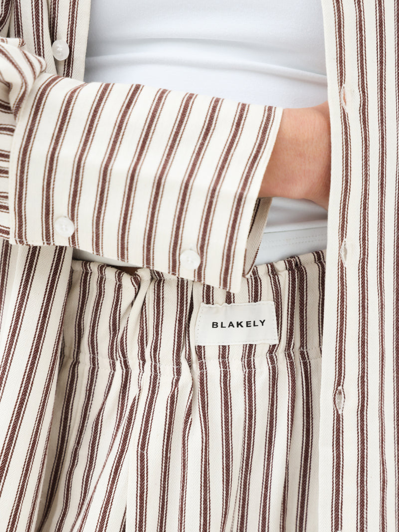 Lou Oversized Stripe Shirt - Chestnut Brown