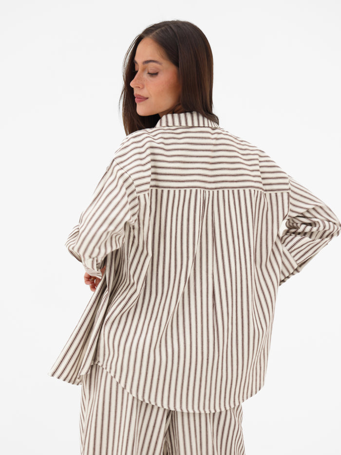 Lou Oversized Stripe Shirt - Chestnut Brown