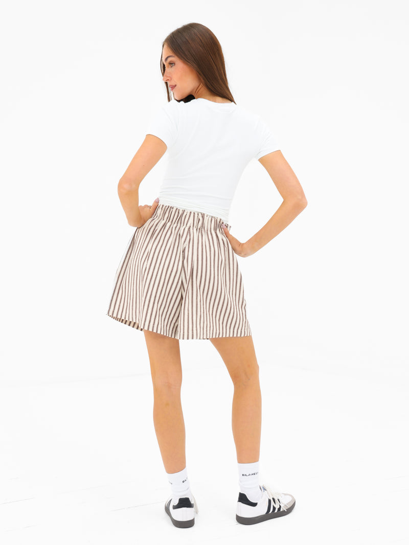 Lou Stripe Shorts - Chestnut Brown