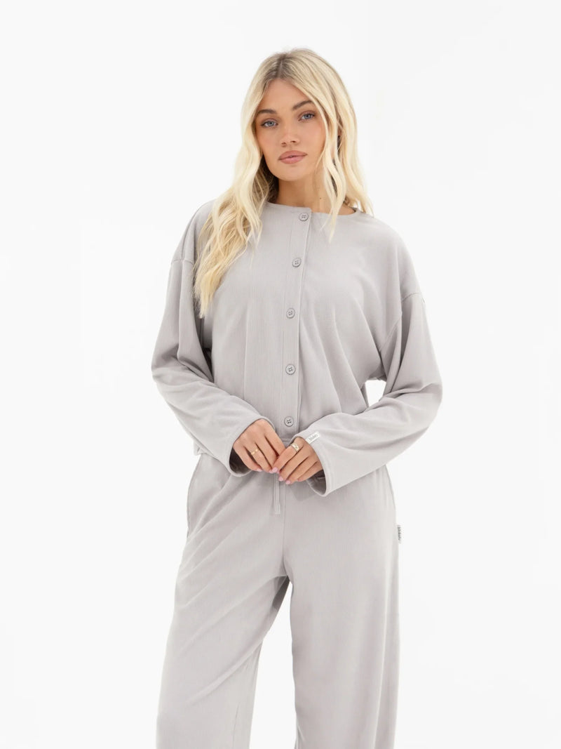 Alma Button Up Cardigan - Light Grey