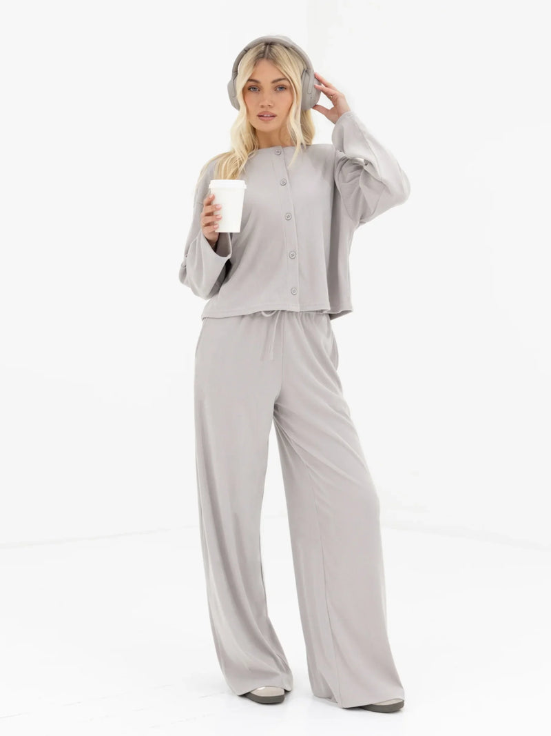 Alma Button Up Cardigan - Light Grey