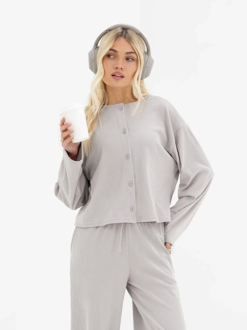 Alma Button Up Cardigan - Light Grey