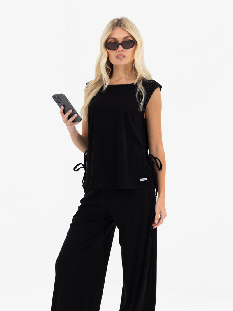 Alma Tie Up Vest - Black