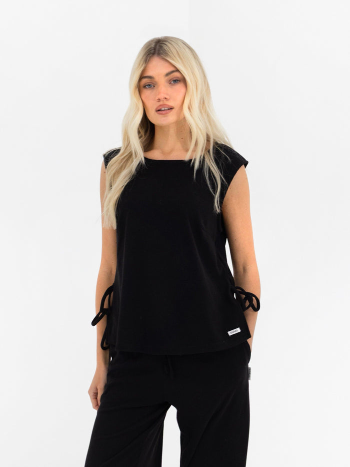 Alma Tie Up Vest - Black