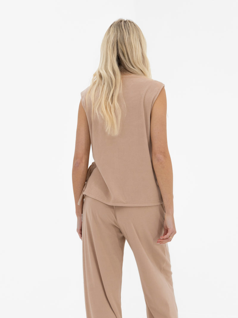 Alma Tie Up Vest - Tan