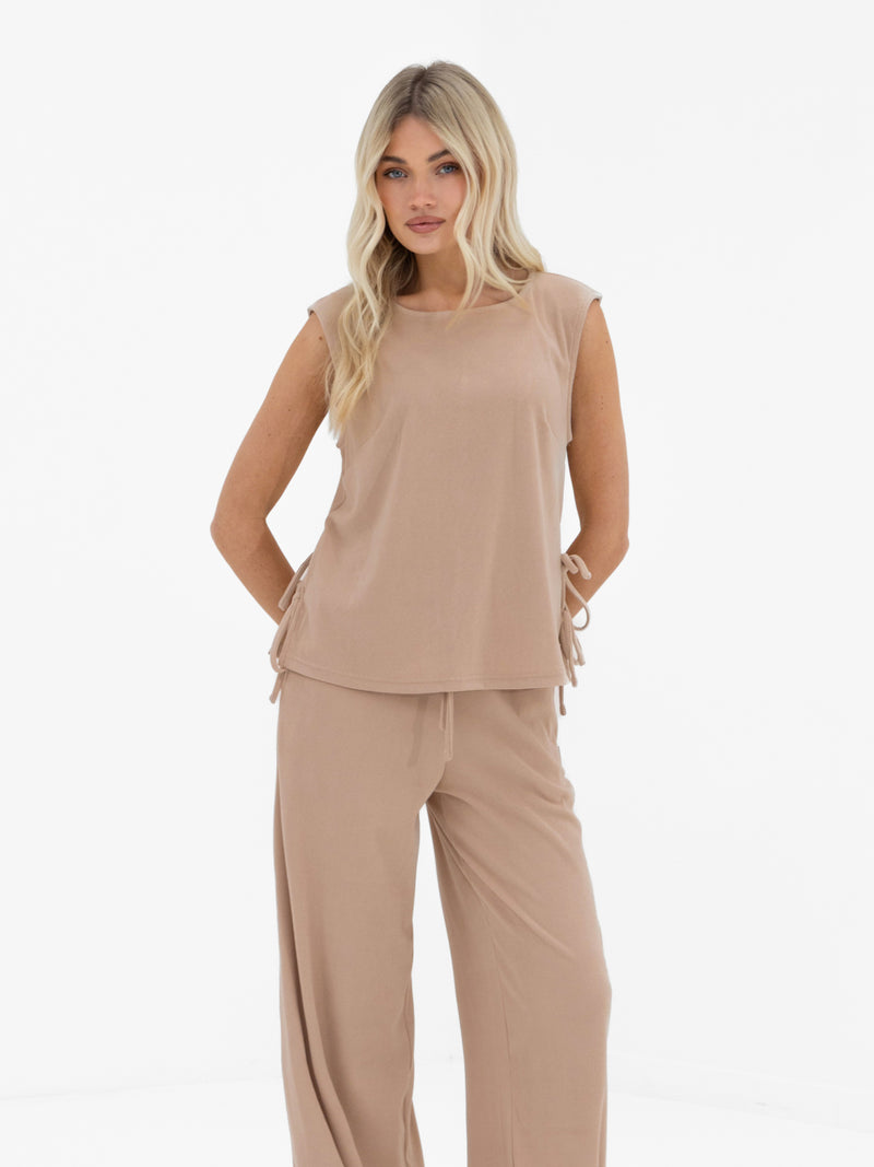 Alma Tie Up Vest - Tan