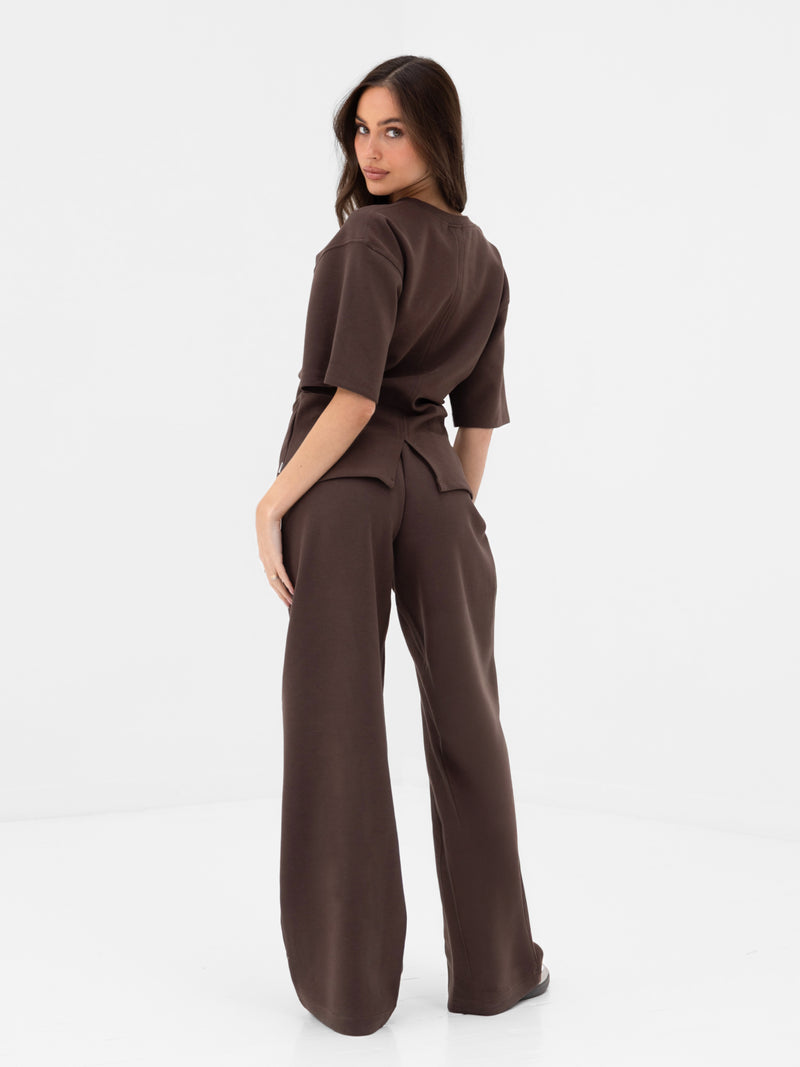 Emmy Wide Leg Trousers - Mocha Brown