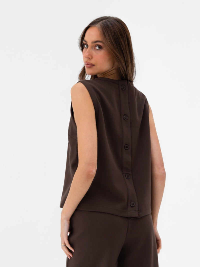 Emmy Button Up Vest - Mocha Brown