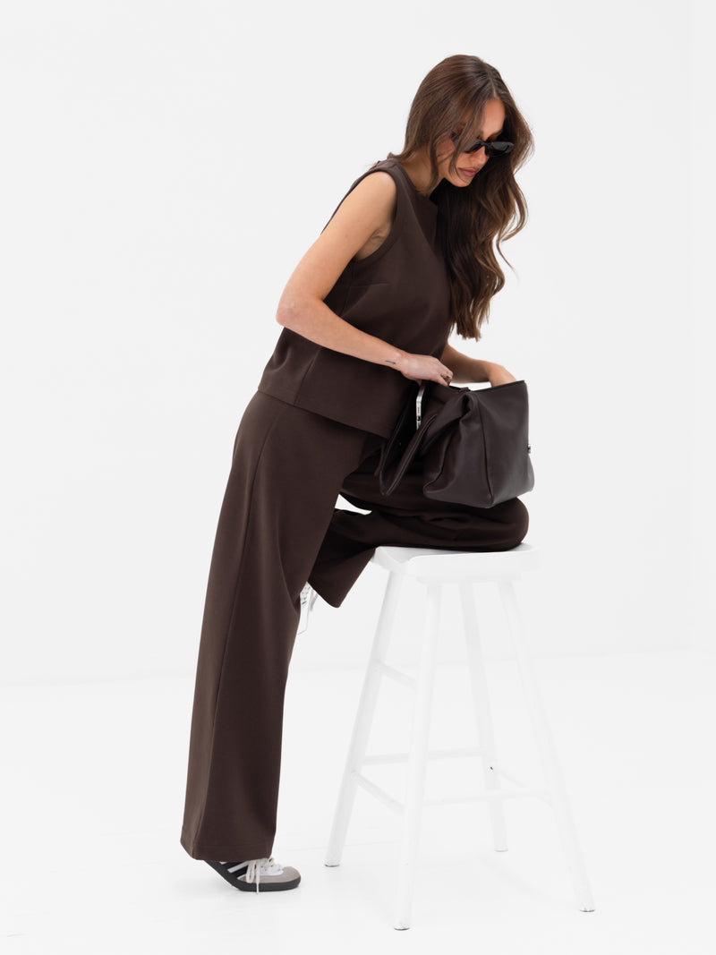 Emmy Button Up Vest - Mocha Brown