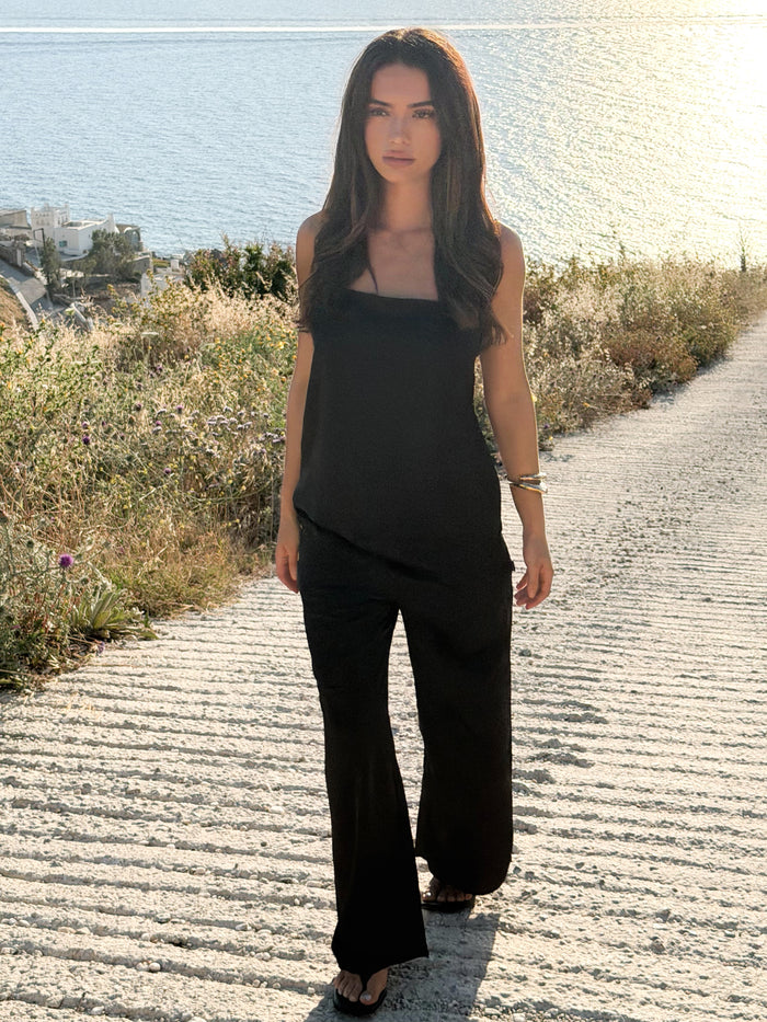 Thalia Satin Trousers - Black