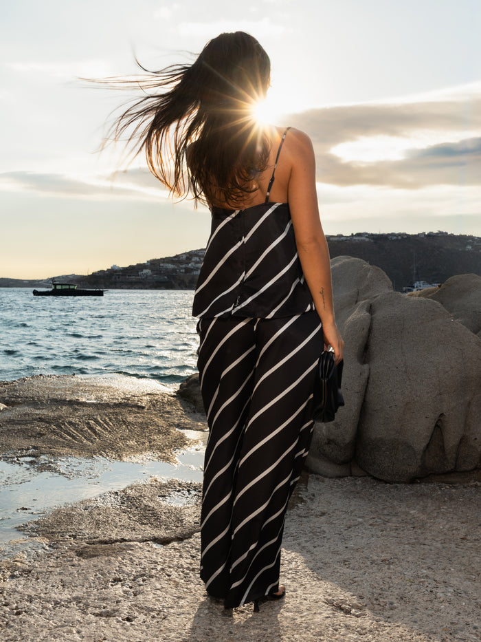 Thalia Satin Trousers - Black Stripe