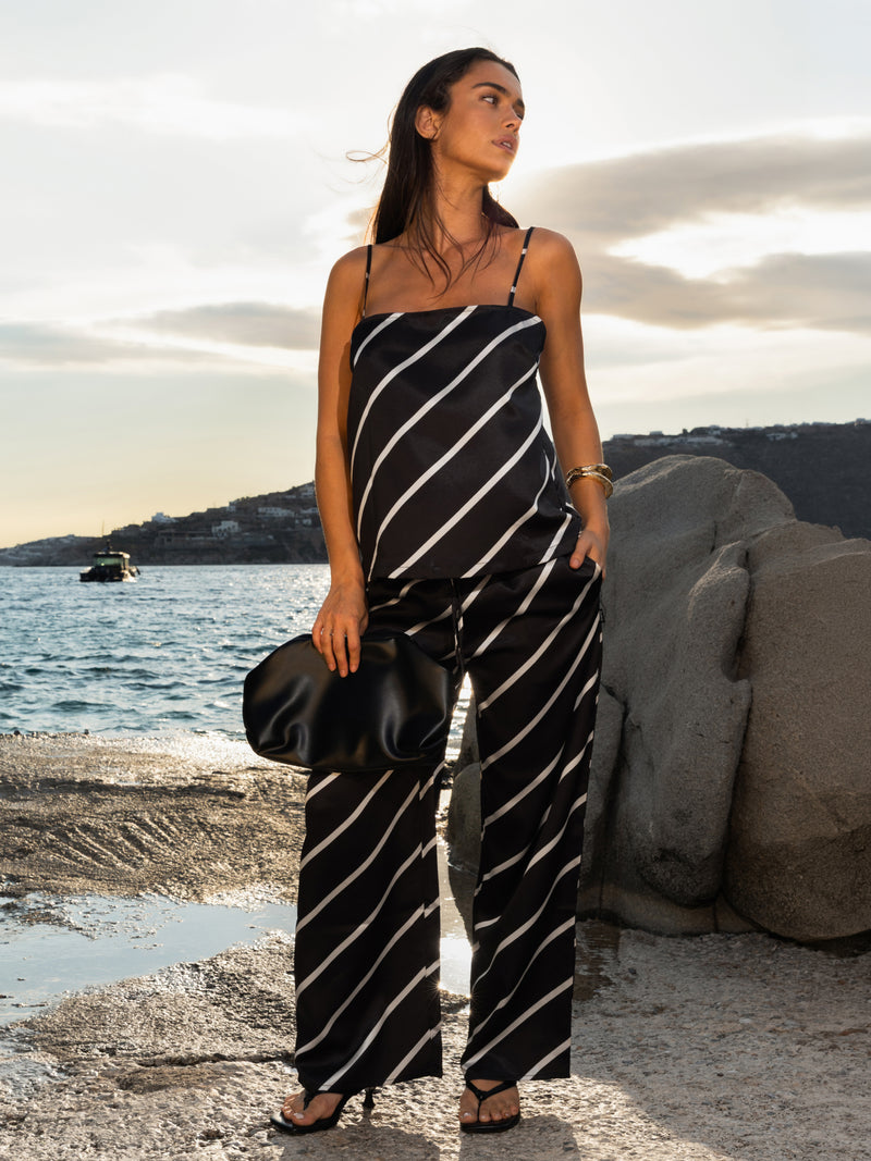 Thalia Satin Trousers - Black Stripe