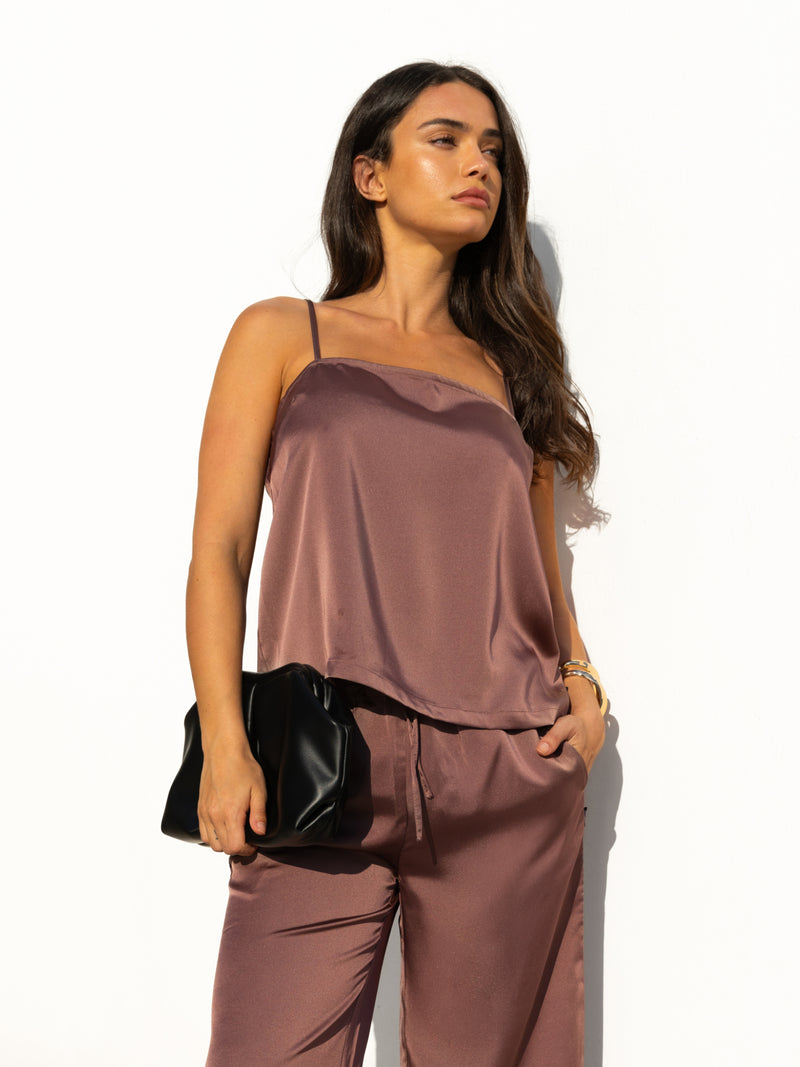 Thalia Satin Trousers - Mauve