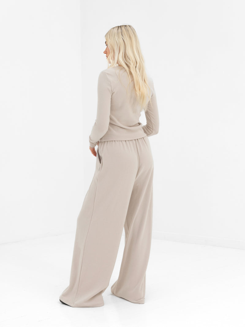 Ebony Wide Leg Trousers - Light Stone