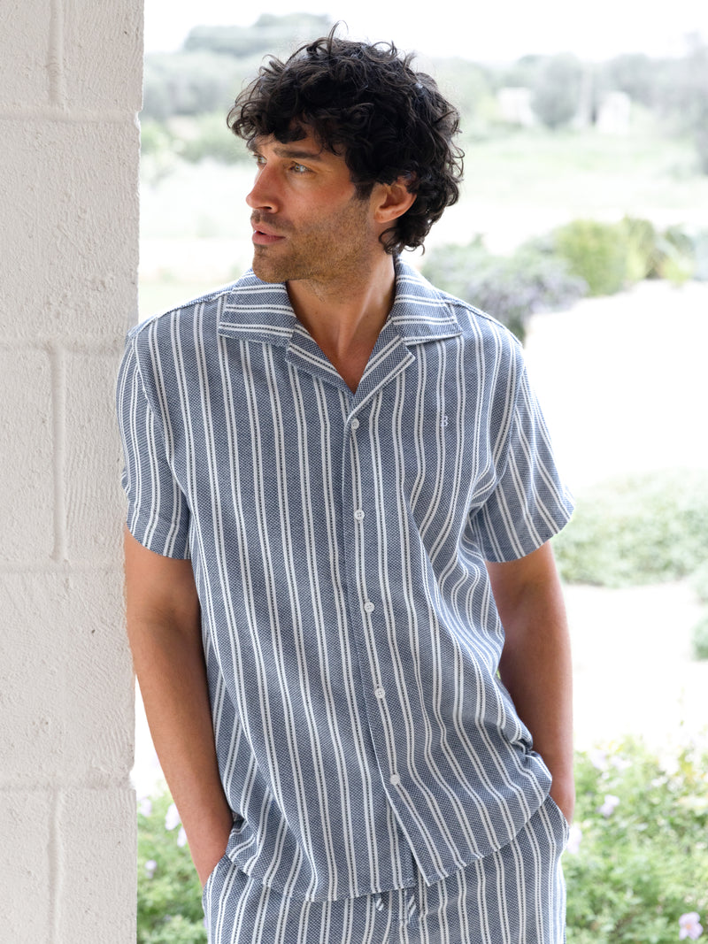 Leon Relaxed Stripe Shirt - Navy