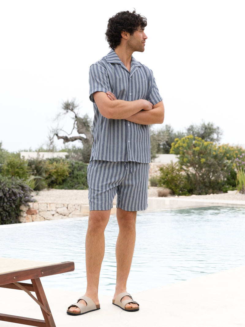 Leon Relaxed Stripe Shirt - Navy