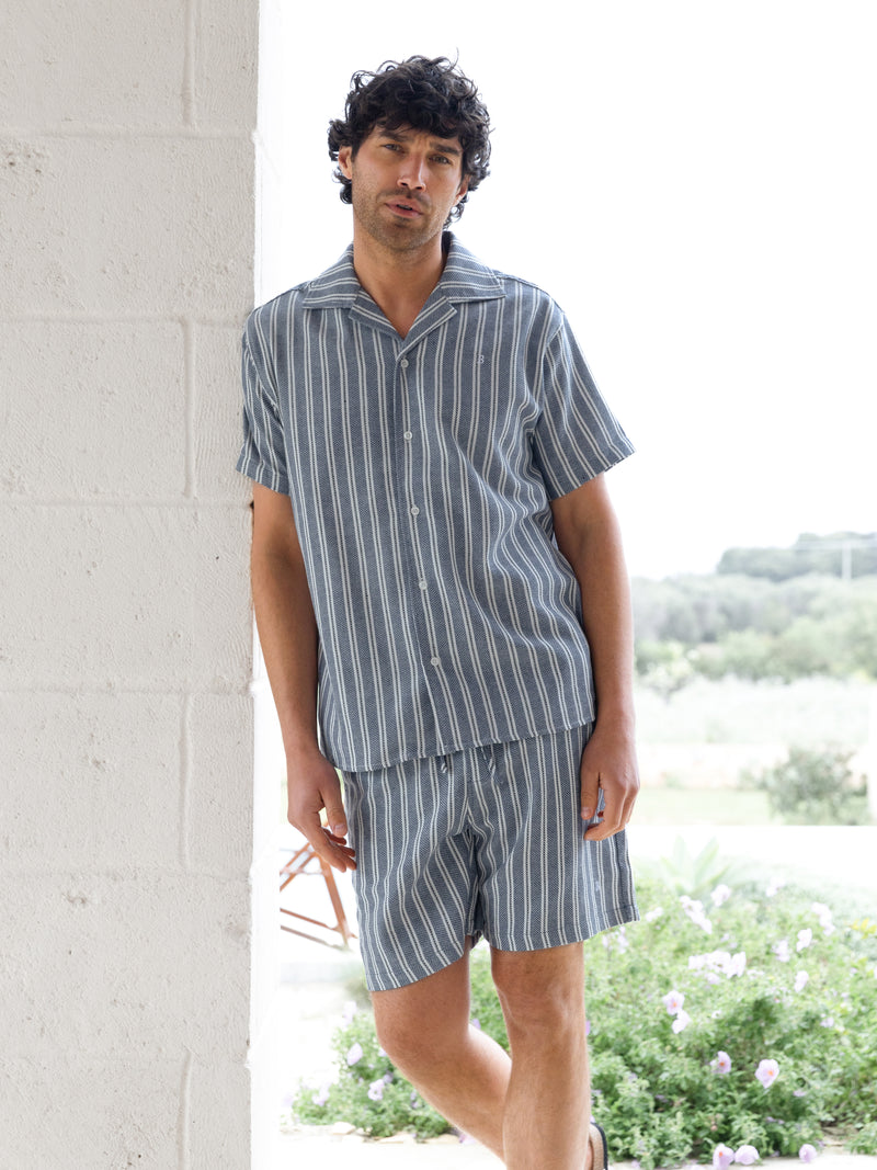 Leon Relaxed Stripe Shirt - Navy