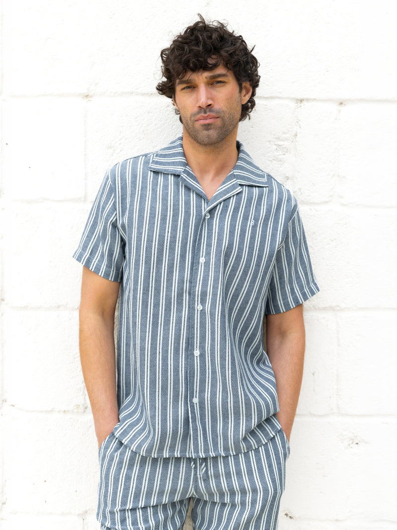 Leon Relaxed Stripe Shirt - Navy