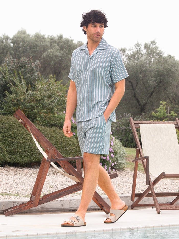 Leon Short Sleeve Relaxed Stripe Shirt - Teal