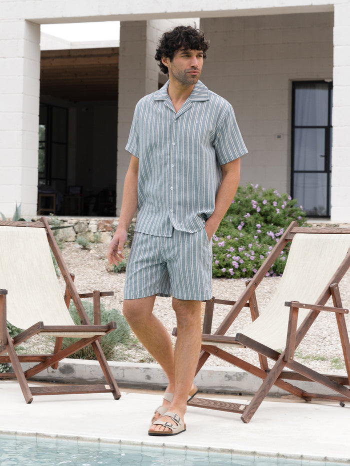 Leon Relaxed Stripe Shorts - Teal