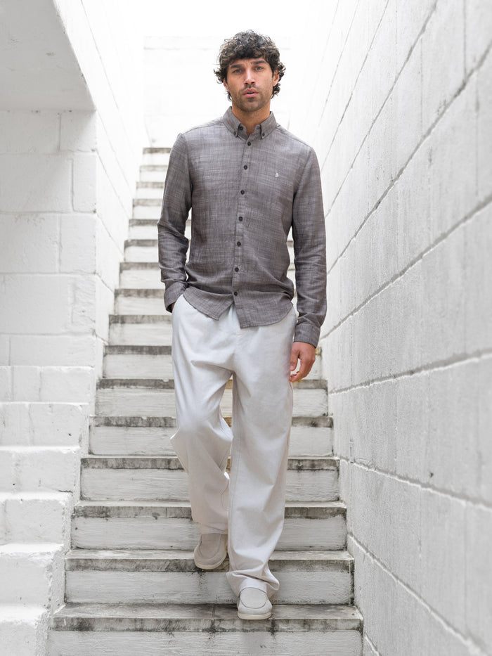 Conrad Long Sleeve Textured Shirt - Dark Brown