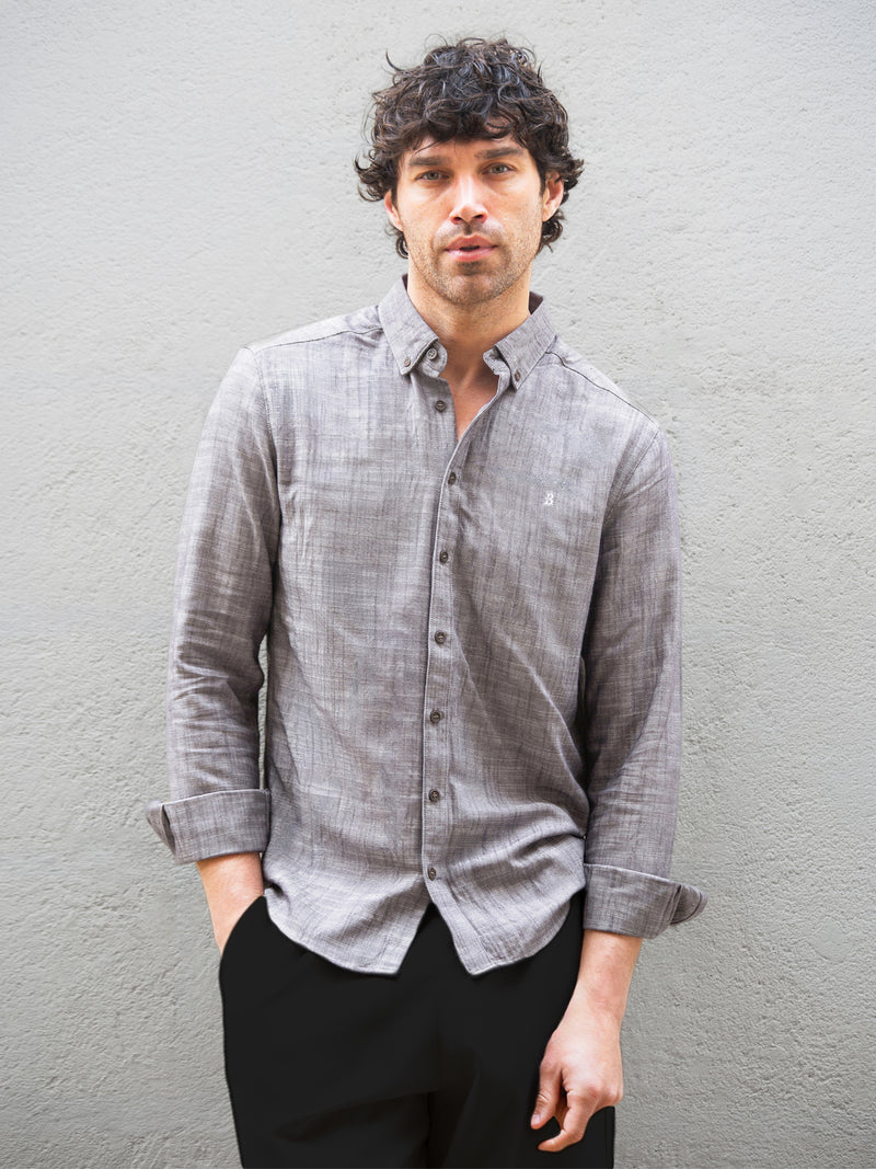 Conrad Long Sleeve Textured Shirt - Dark Brown