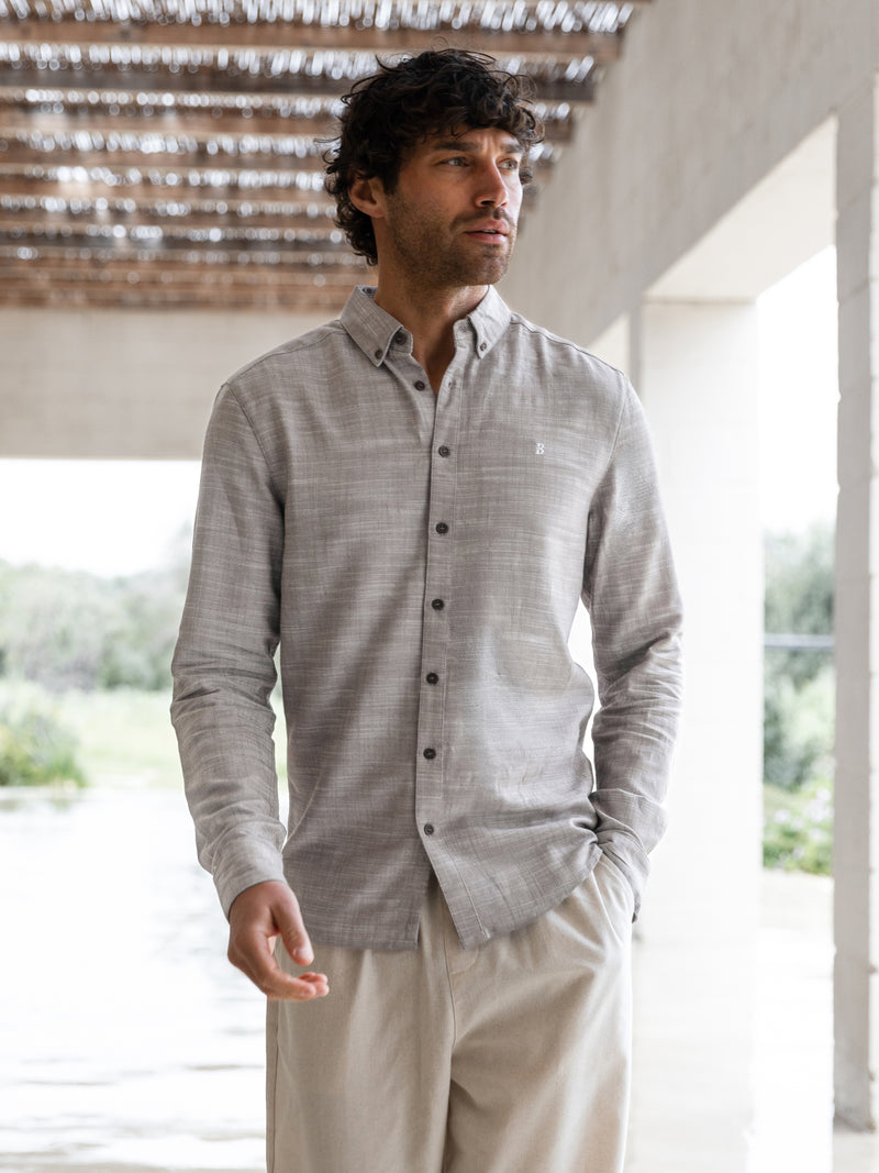Conrad Long Sleeve Textured Shirt - Dark Grey