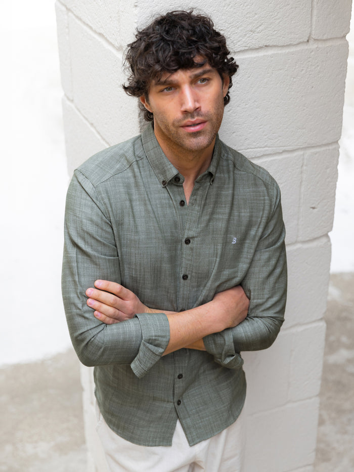 Conrad Long Sleeve Textured Shirt - Khaki