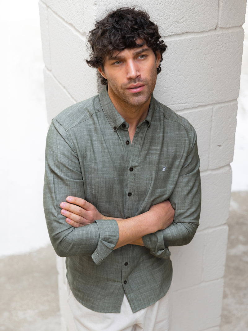 Conrad Long Sleeve Textured Shirt - Khaki