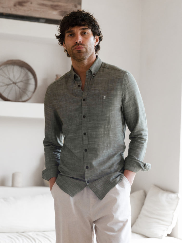 Conrad Long Sleeve Textured Shirt - Khaki