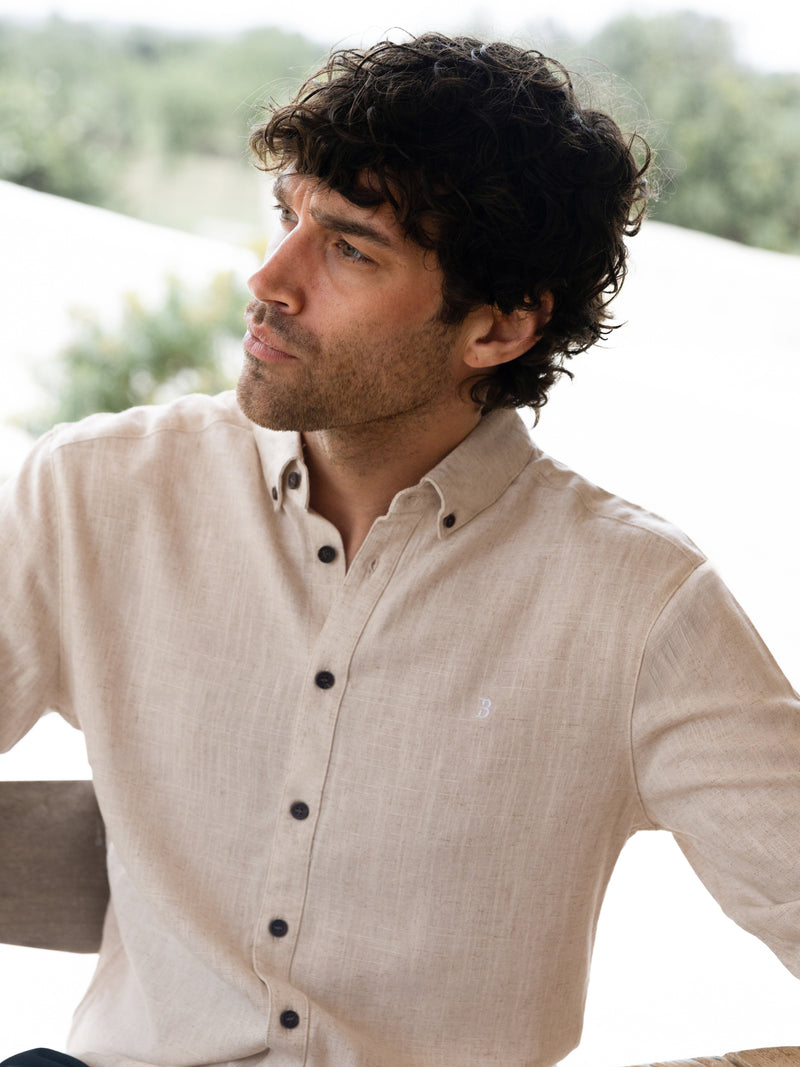 Conrad Long Sleeve Textured Shirt - Light Beige