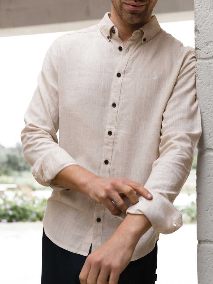 Conrad Long Sleeve Textured Shirt - Light Beige