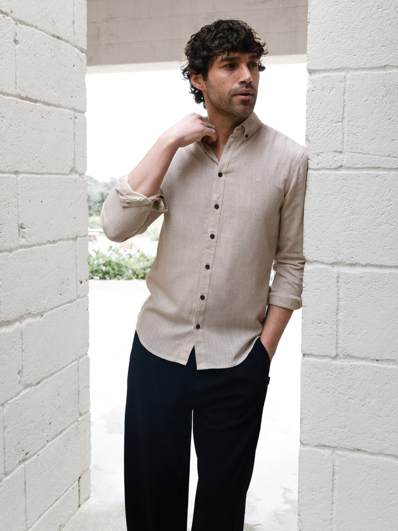 Conrad Long Sleeve Textured Shirt - Light Beige