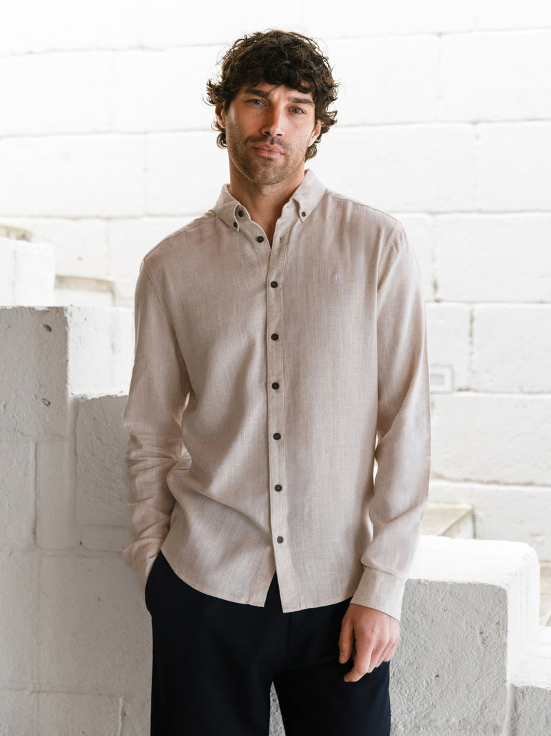 Conrad Long Sleeve Textured Shirt - Light Beige