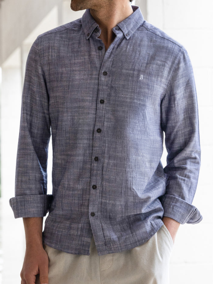 Conrad Long Sleeve Textured Shirt - Navy